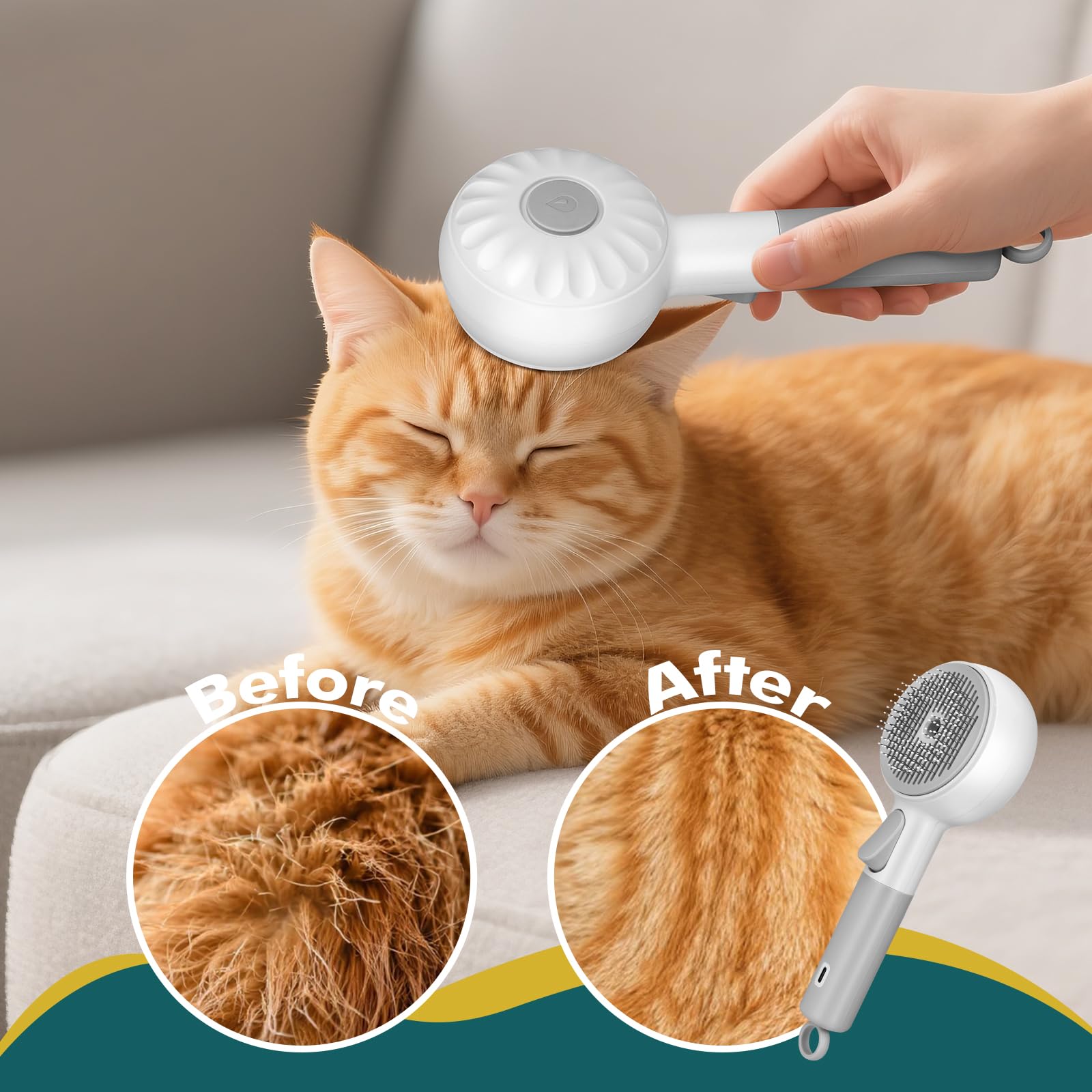 SLAVOL cat steam brush self-clean function simplifies post-groom cleanup