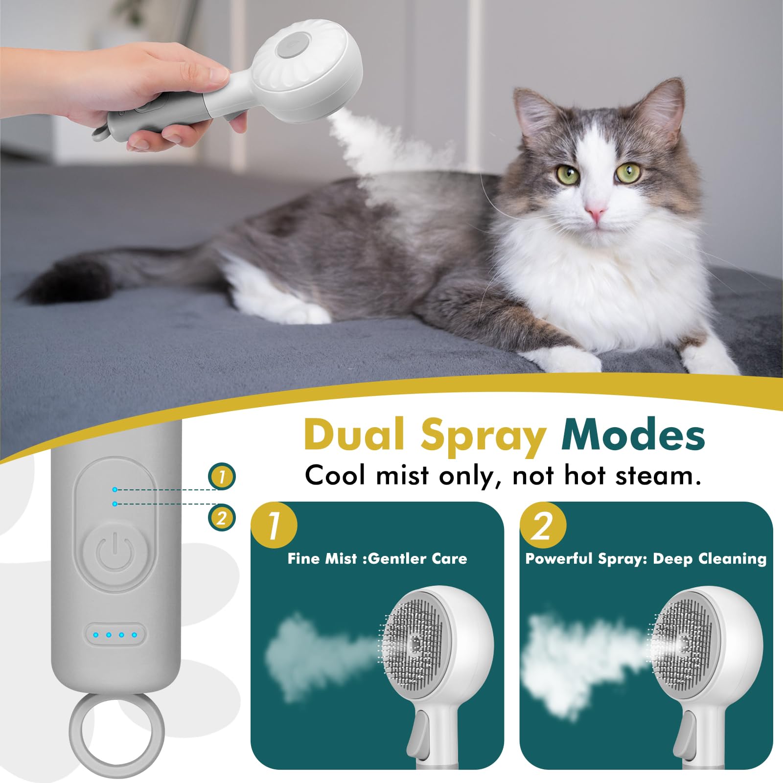 SLAVOL cat steam brush tank and spray feature for quick daily grooming