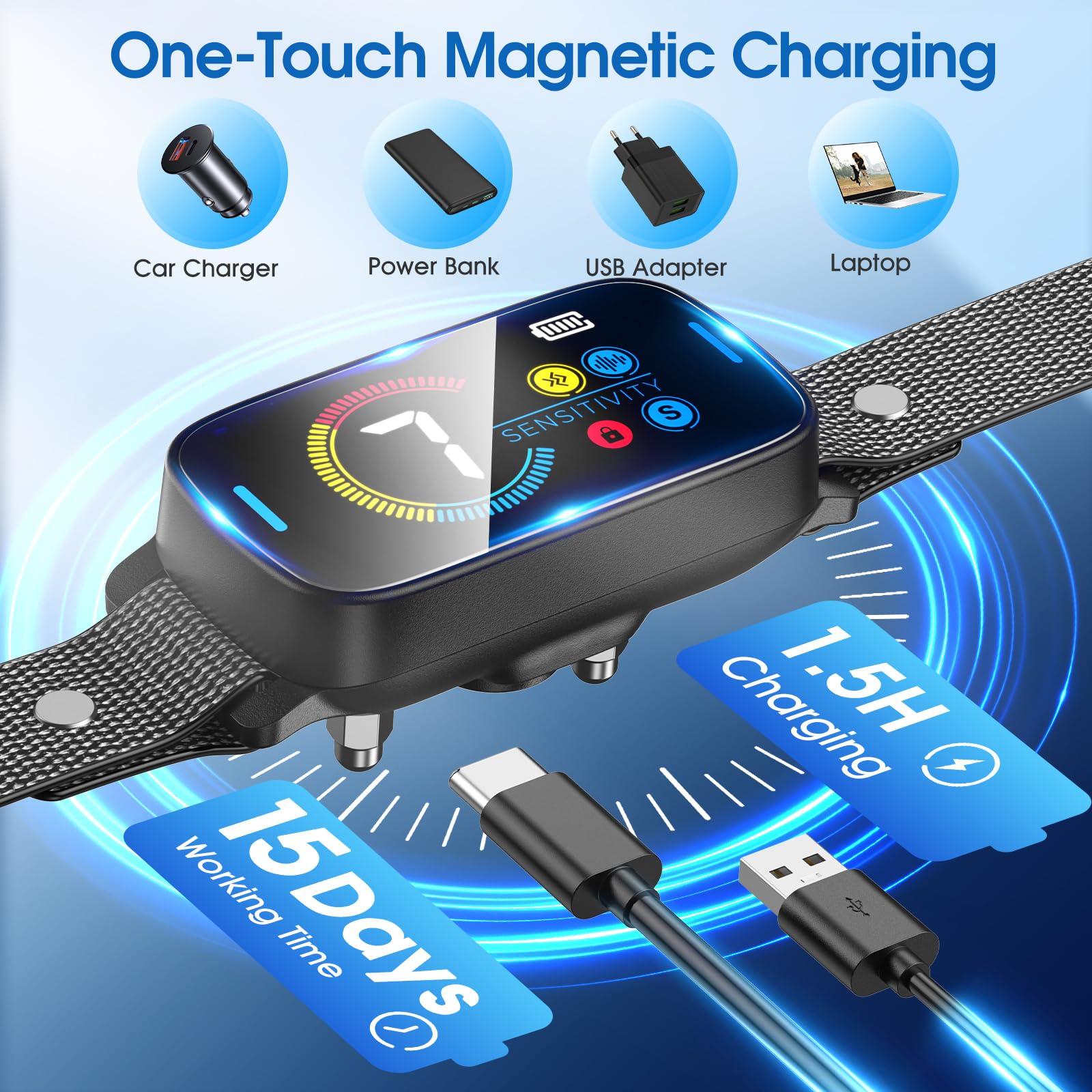 SLAYKAM Quick-charge indicator highlights a 1.5-hour recharge for extended use