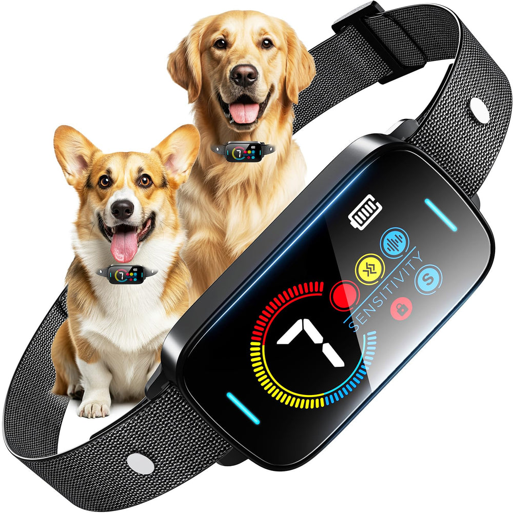 SLAYKAM ultrasonic bark collar on dog reduces bark during walks.