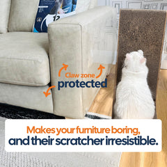 Sleek Guards cat-scratch deterrent sheets guard the sofa from sharp claws during playtime.