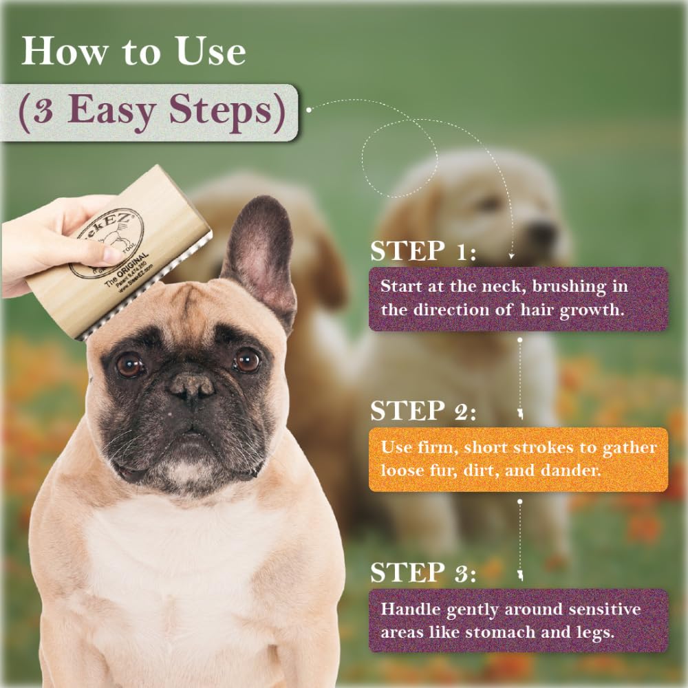 SleekEZ dog brush showcasing painless design for stress-free grooming.