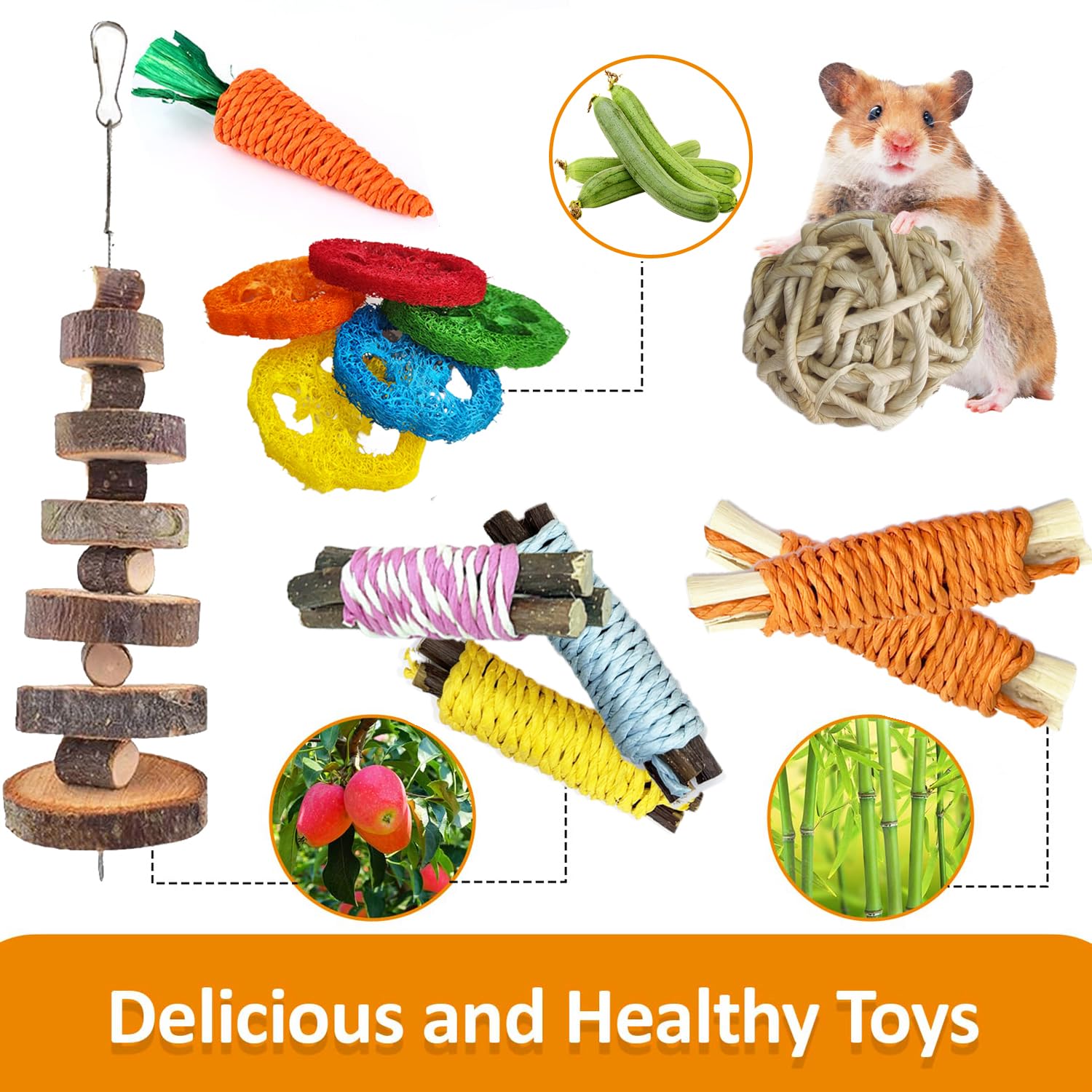 Slicon sweet bamboo sticks offer crunchy textures for teeth.