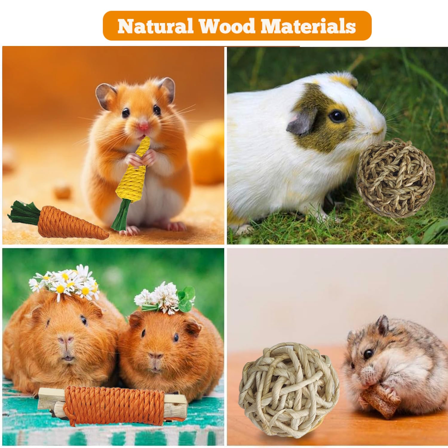 Slicon wicker carrots toys engage small animals during play.