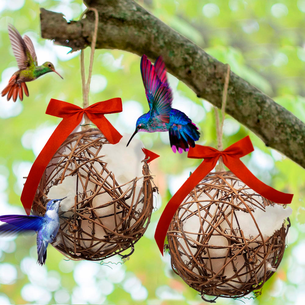 Slivche Hummingbird Nesters ball hanging setup attracts hummingbirds for backyard birdwatching
