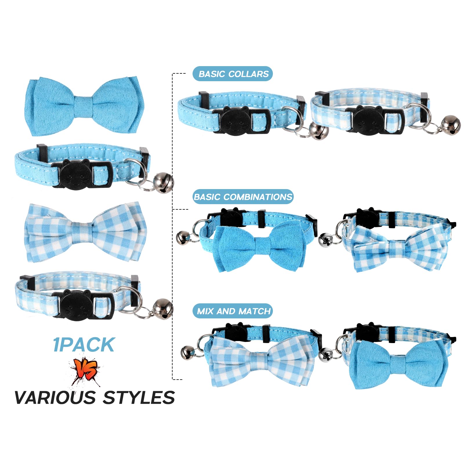 Sliverdew Bow Cat Collar blue plaid design for everyday style