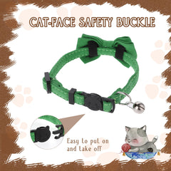 Sliverdew bow cat collar green plaid with bell visible for easy locating.