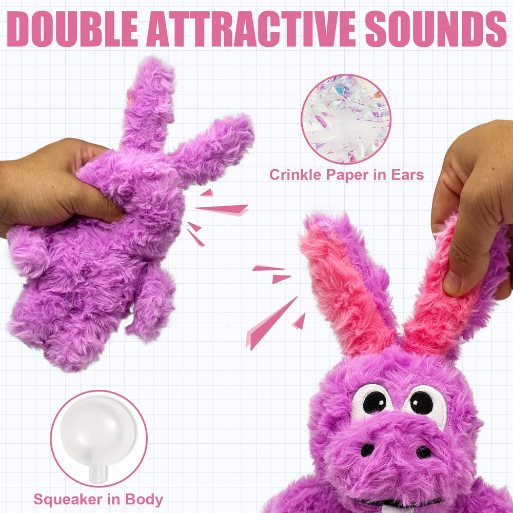 SLIWOWO donkey squeaky toy purple interior reveals hidden crinkle and squeaker for interactive fun.