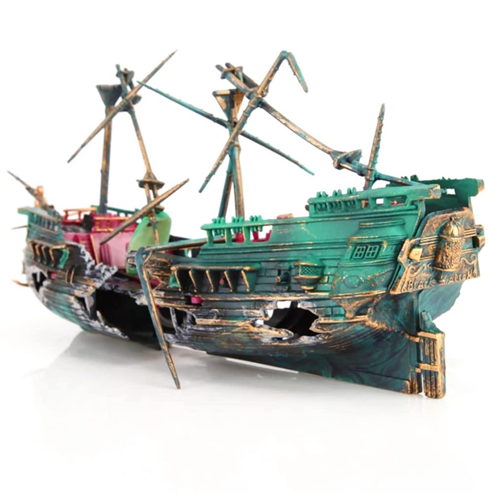 SLOCME shipwreck ornament with swaying masts for dynamic aquarium decor
