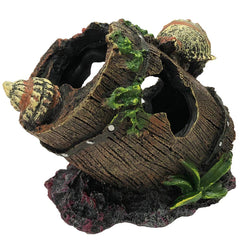 SLOCME broken-barrel-conch-ornament nestled in a small tank for cozy swim-through.