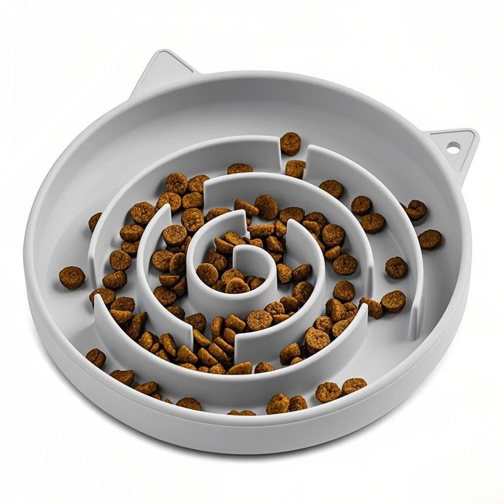 Slofedzy slow feeder cat bowl maze design slows eating for healthier pacing.