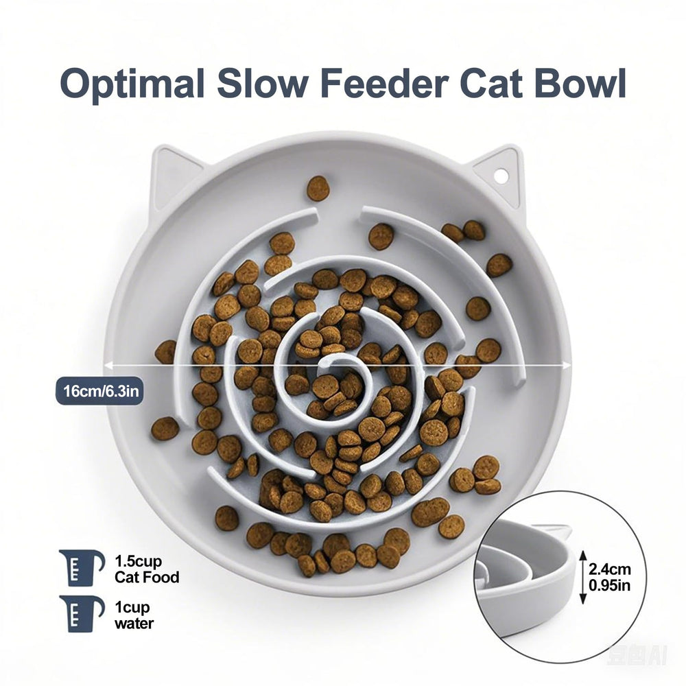 Slofedzy cat bowl with non-slip base reduces spills during meals.