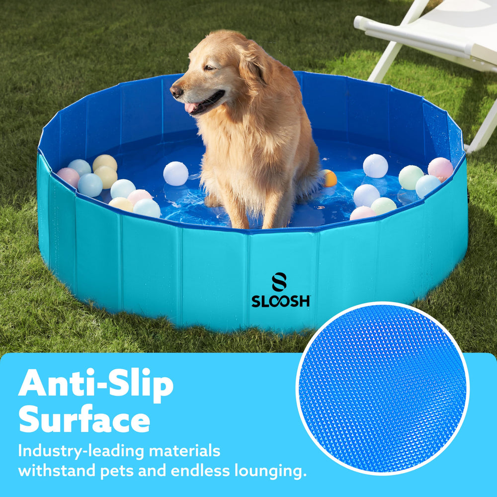 Sloosh durable-material pool side view communicates sturdy construction and wear resistance