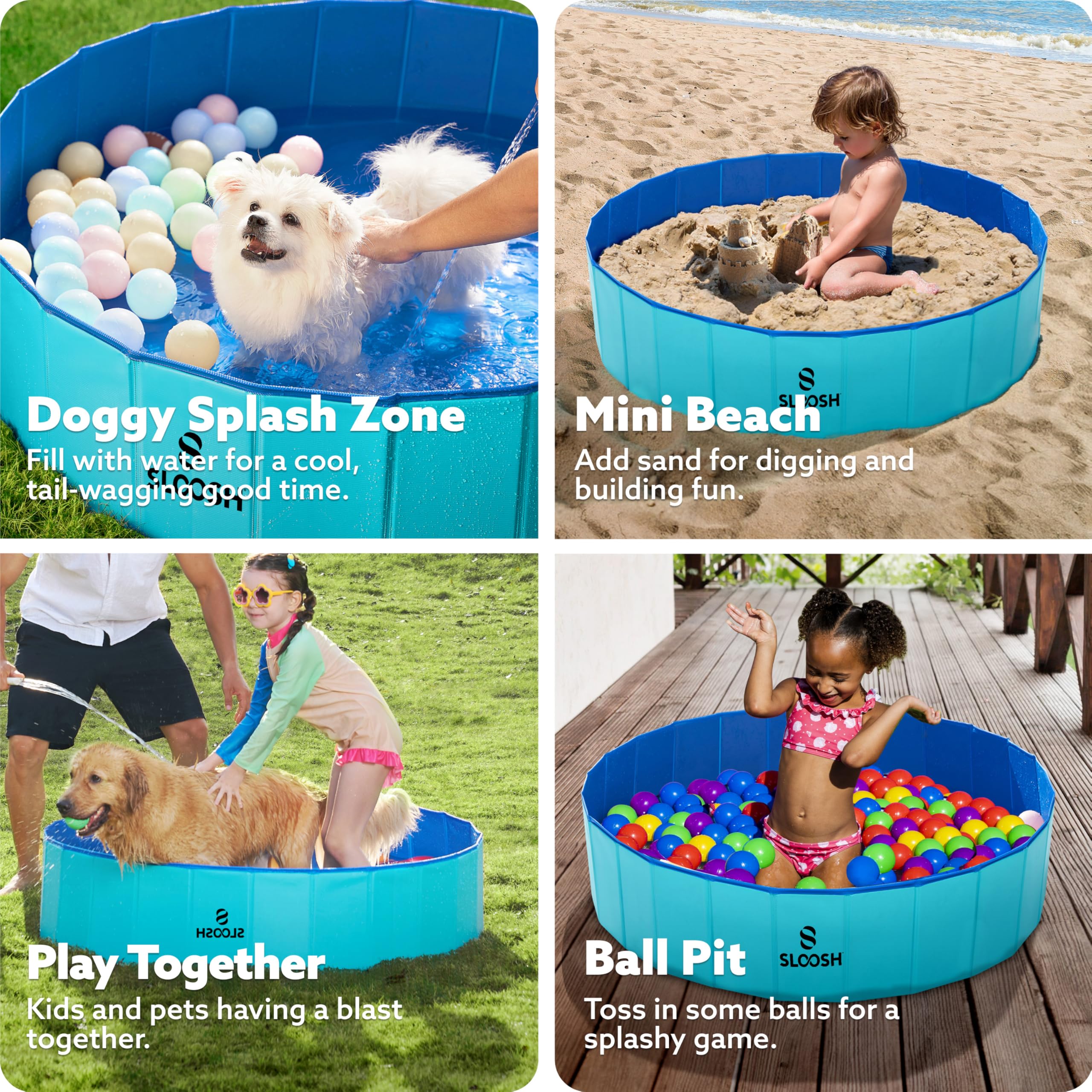 Sloosh foldable pool indoor-play image emphasizes year-round fun with kids