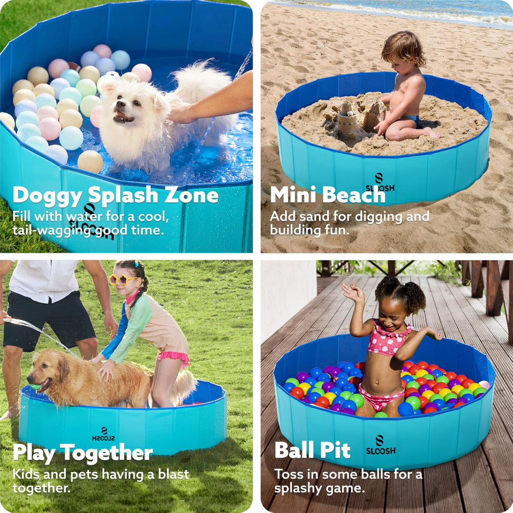 Sloosh foldable pool indoor-play image emphasizes year-round fun with kids