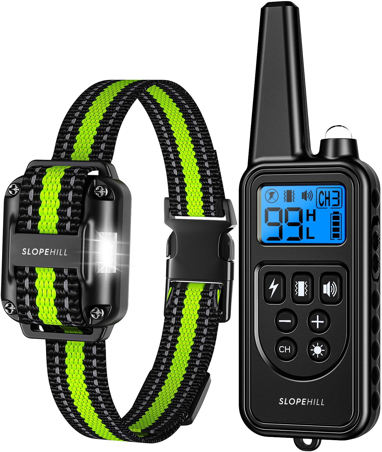 SLOPEHILL dog-training-collar-green remote for clear training in outdoor sessions.