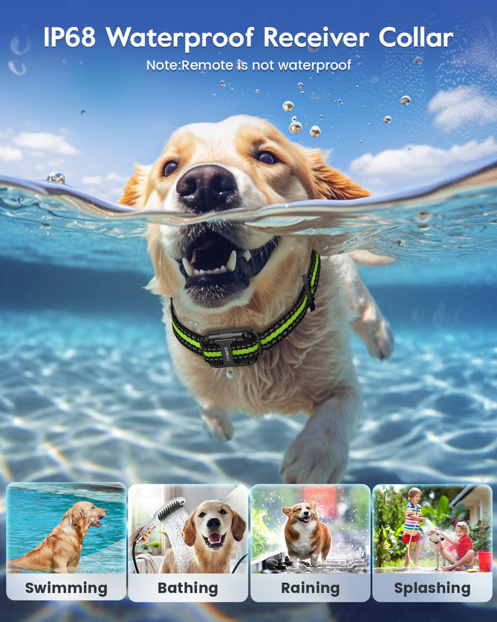 SLOPEHILL IP68 waterproof collar ready for rain and splashes.