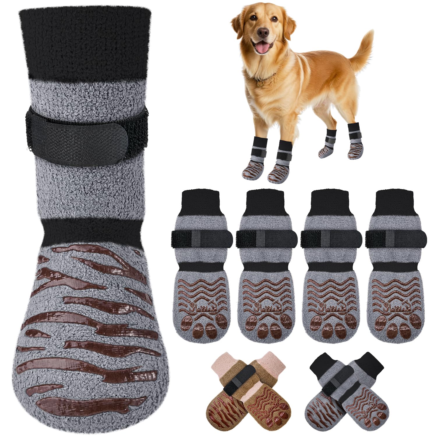 Calcetines SlowTon para perro con agarre antideslizante en suelos lisos.