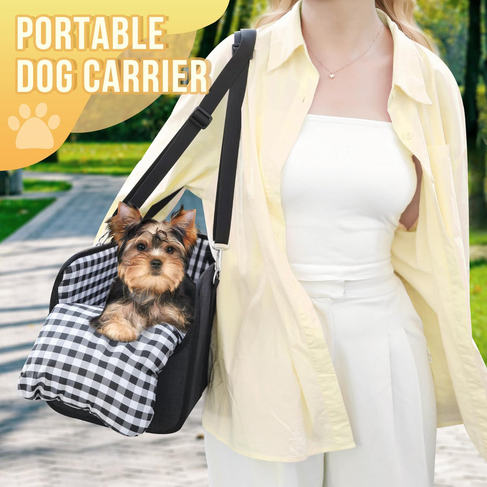 SlowTon Console Dog Seat in-use shot shows cozy support on short car trips.
