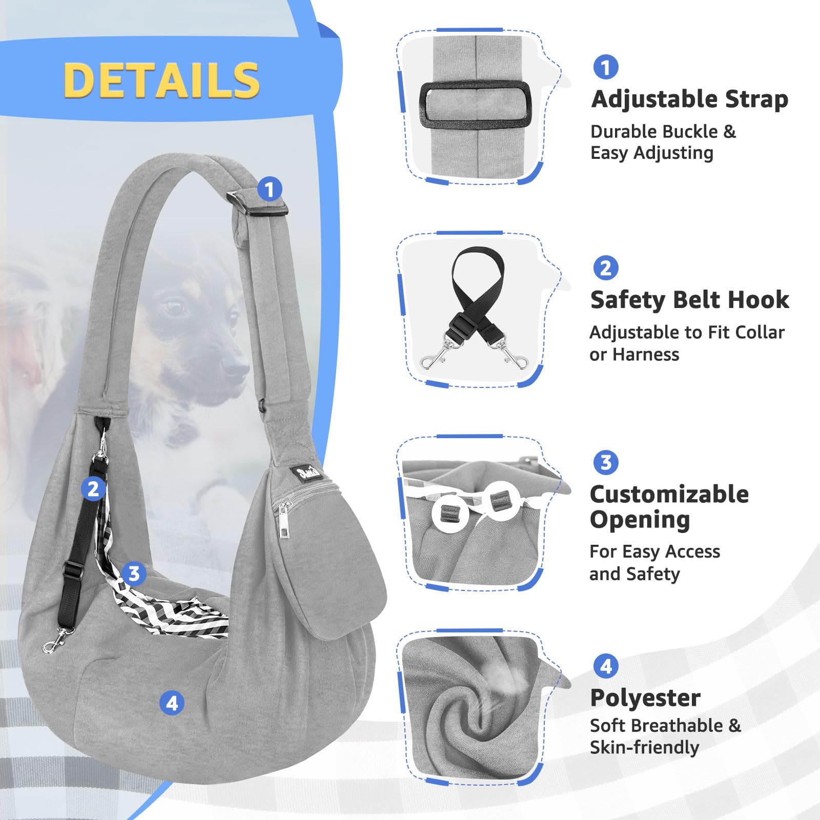 SlowTon dog carrier sling adjustable length fits most heights.