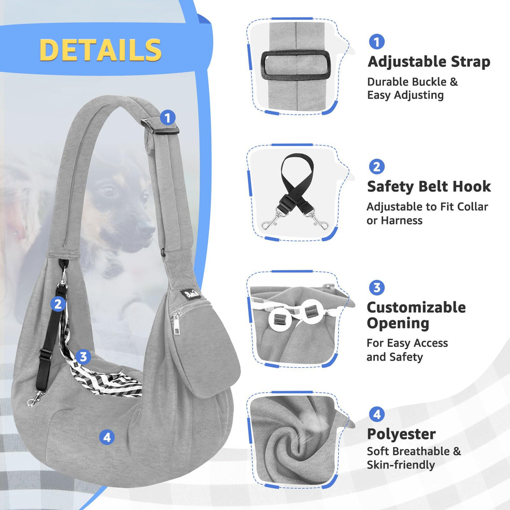 SlowTon dog carrier sling adjustable length fits most heights.