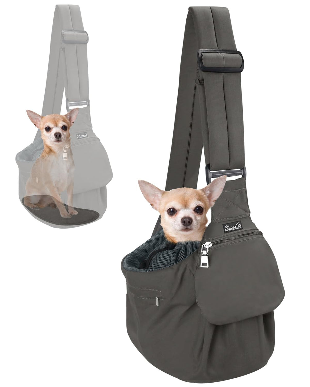 SlowTon dog carrier sling front view for easy daily errands with your small dog
