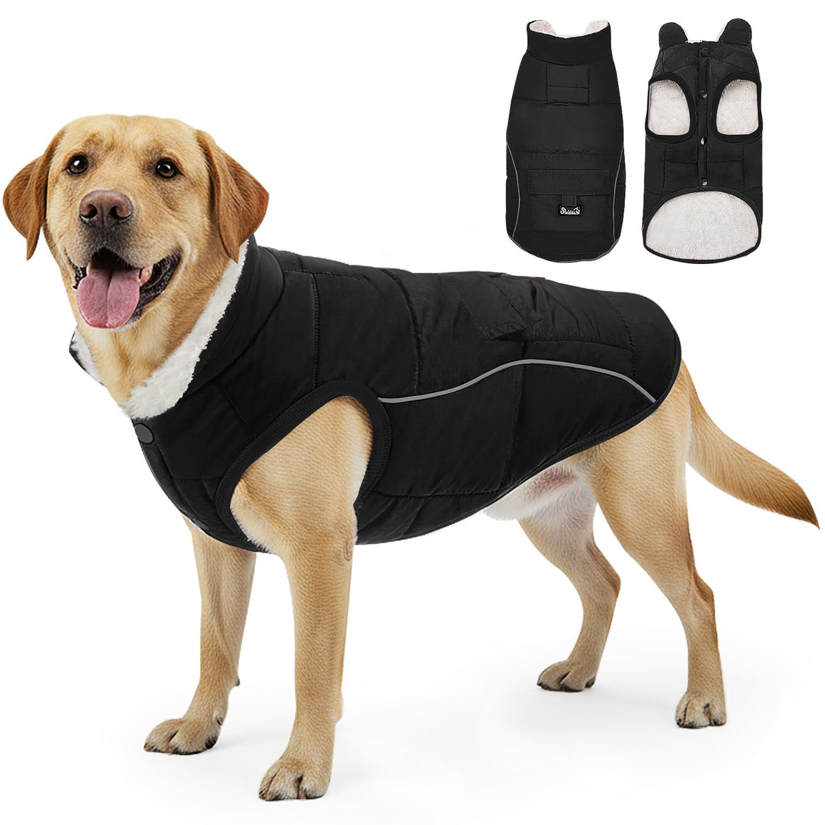 SlowTon Dog Coat with waterproof winter fabric keeps dogs dry.
