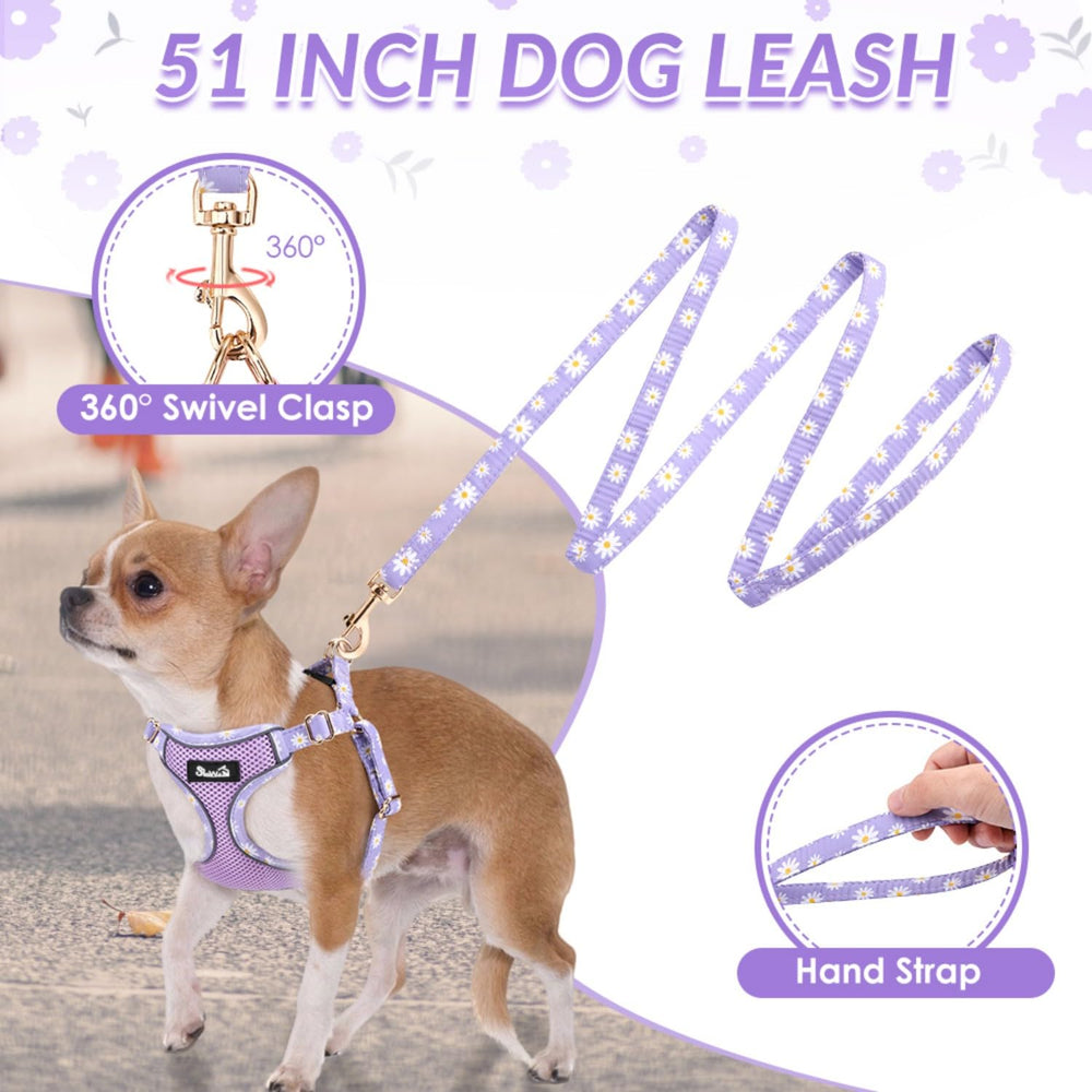 SlowTon leash set with daisy pattern suggests stylish, tangle-free walking companion.