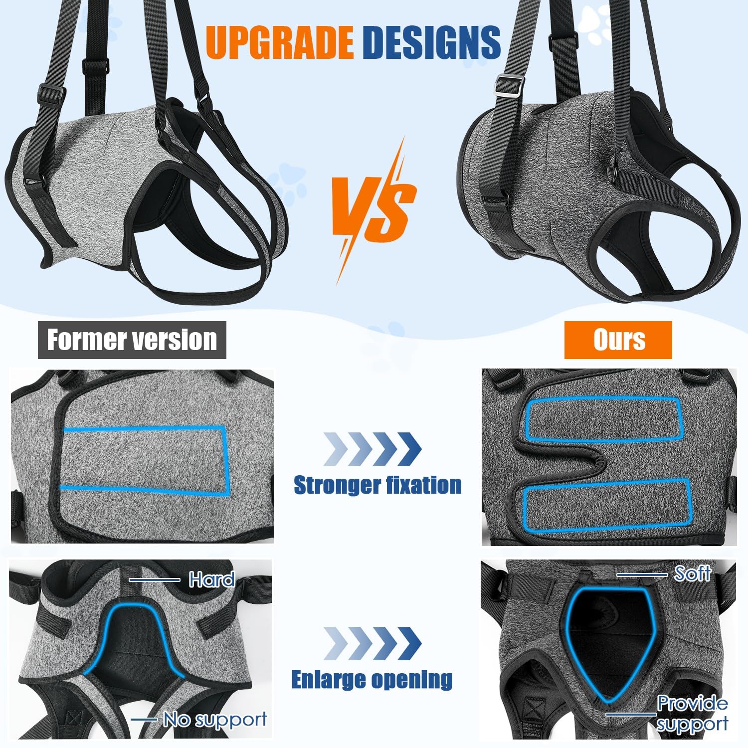 SlowTon Dog Lift Harness back view highlights dual straps for adjustable waist and stability.