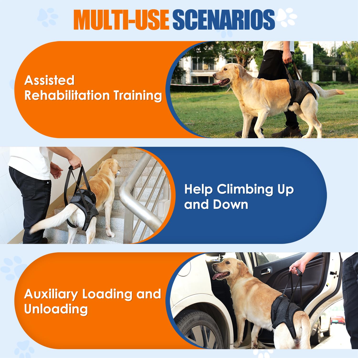 SlowTon Dog Lift Harness detachable handle supports caregivers during assisted getting in car.