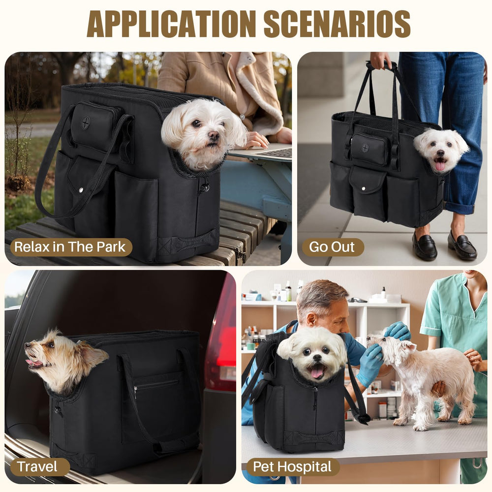 SlowTon dog purse ergonomic handle indicates comfortable carrying options