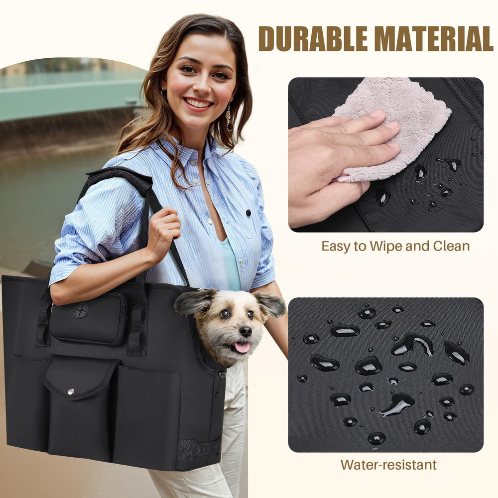 SlowTon dog purse pockets and dispenser show practical on-the-go storage