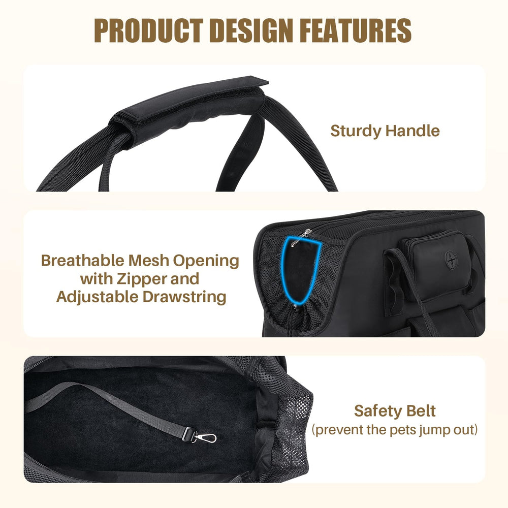 SlowTon dog purse safety leash image shows secure restraint during trips