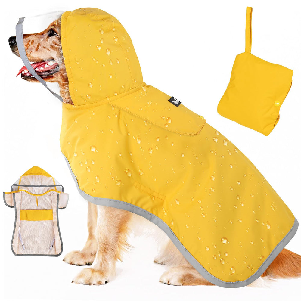 SlowTon dog raincoat back view shows full coverage and secure fit.