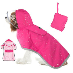 SlowTon dog raincoat back view shows full coverage to keep dogs dry in rain.