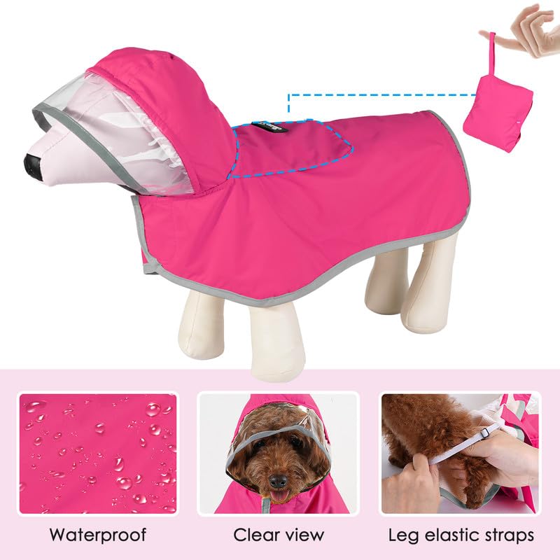 SlowTon dog raincoat storage-pocket folds compactly for easy travel and car storage.
