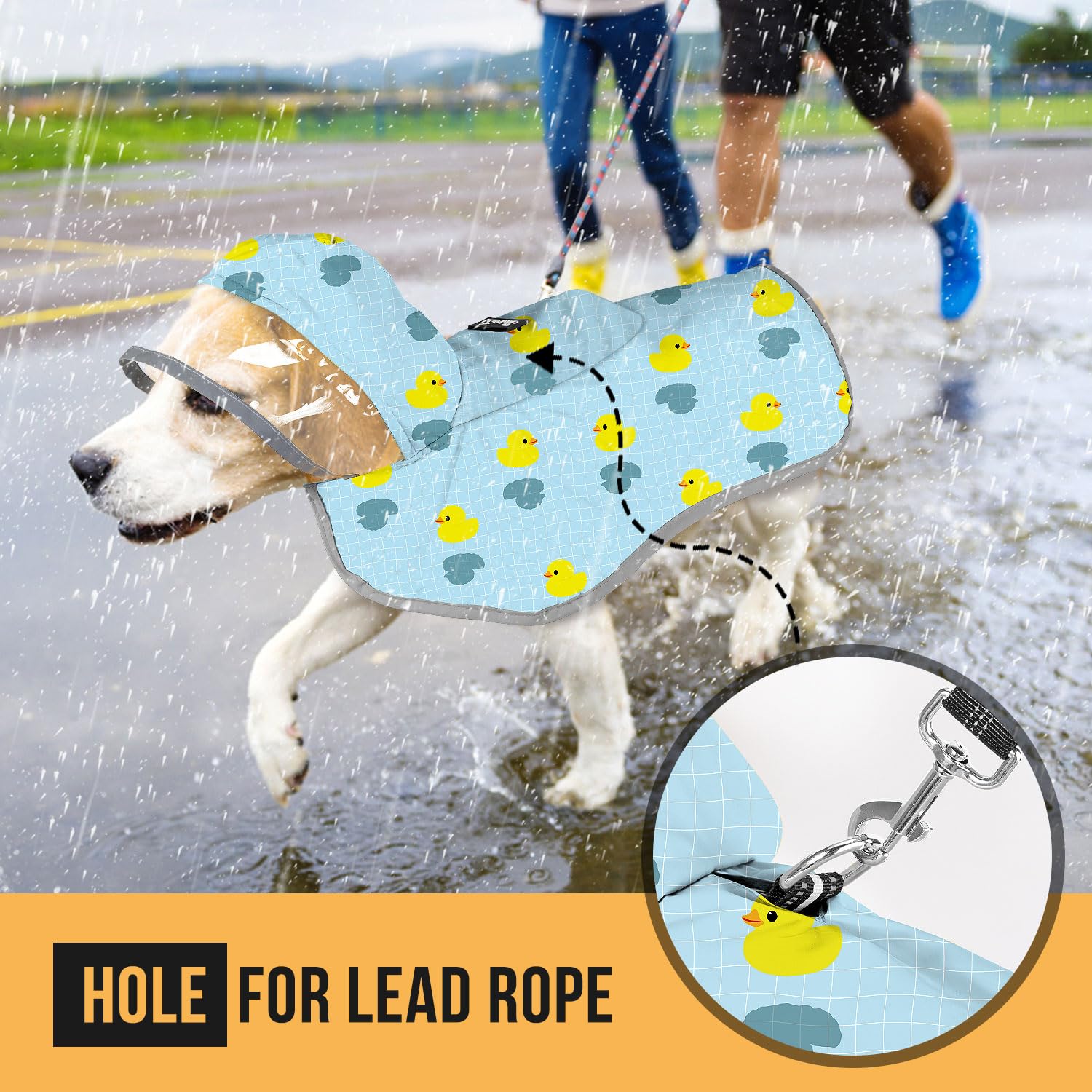 SlowTon dog raincoat storage-pocket shows foldable, travel-ready design.