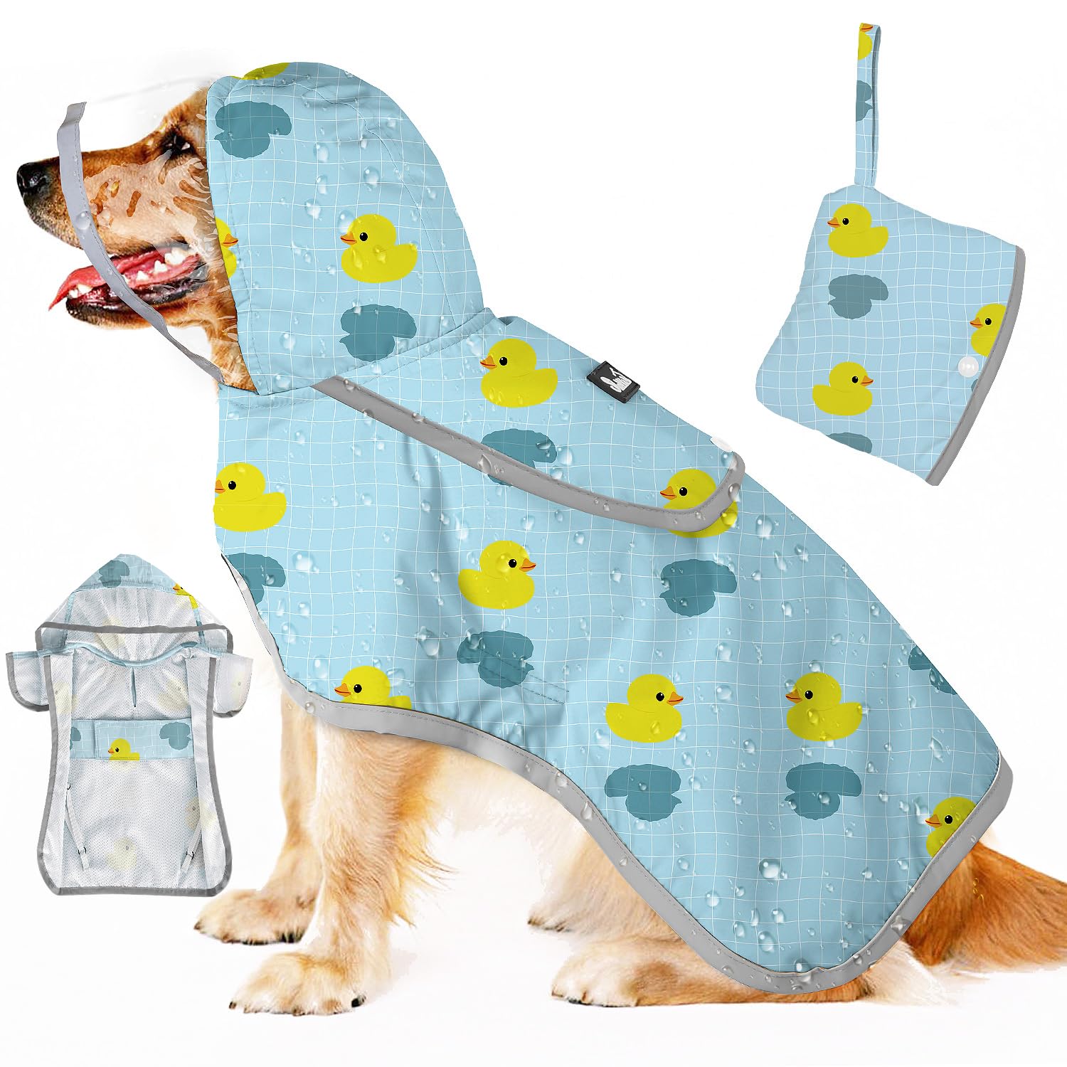 SlowTon dog raincoat waterproof-nylon-material keeps your dog dry in heavy rain.