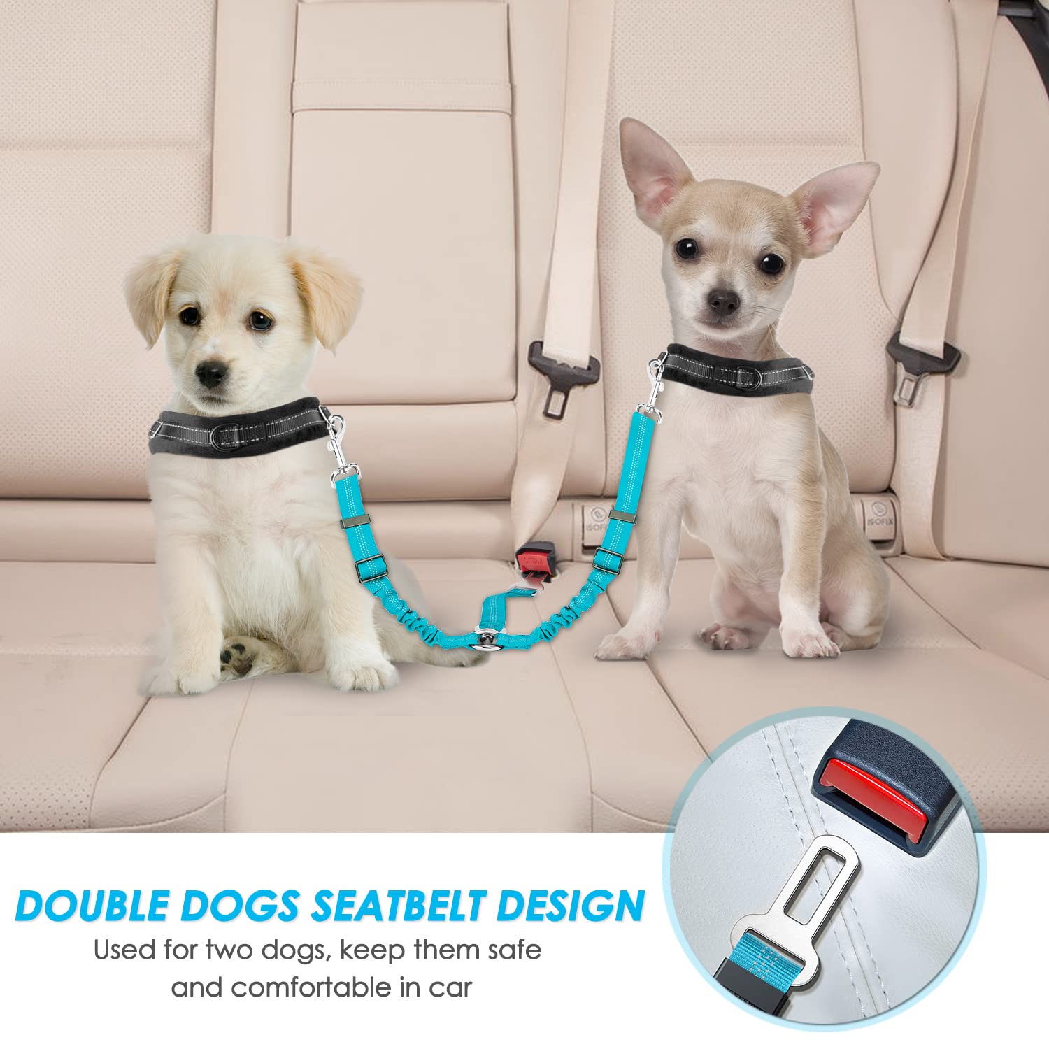 SlowTon dog seat belt adjustable length for comfy positions like sit, stand, or lie down.