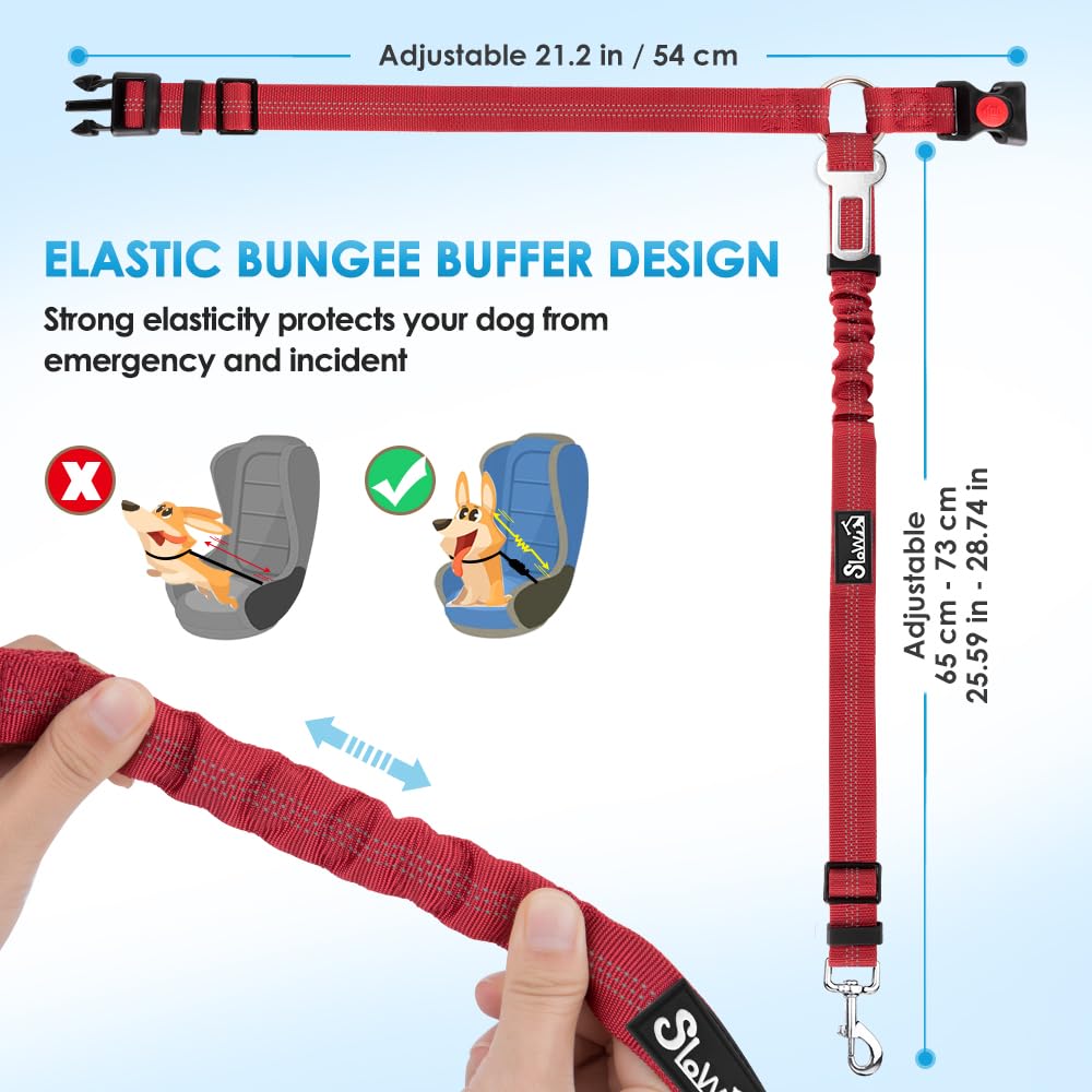 SlowTon dog seatbelt clip-and-buckle enables fast harness attachment.