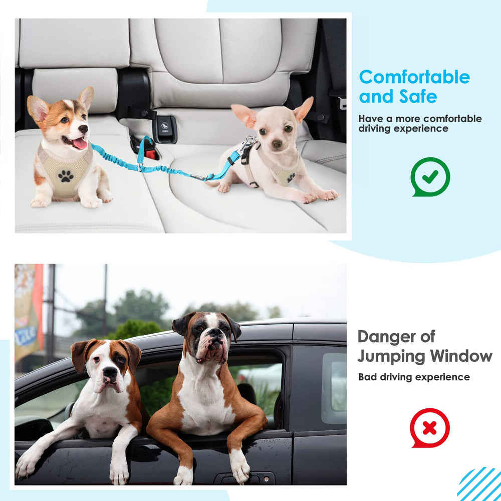 SlowTon dog seat belt easy-clip connection to harness and car buckle for quick setup.