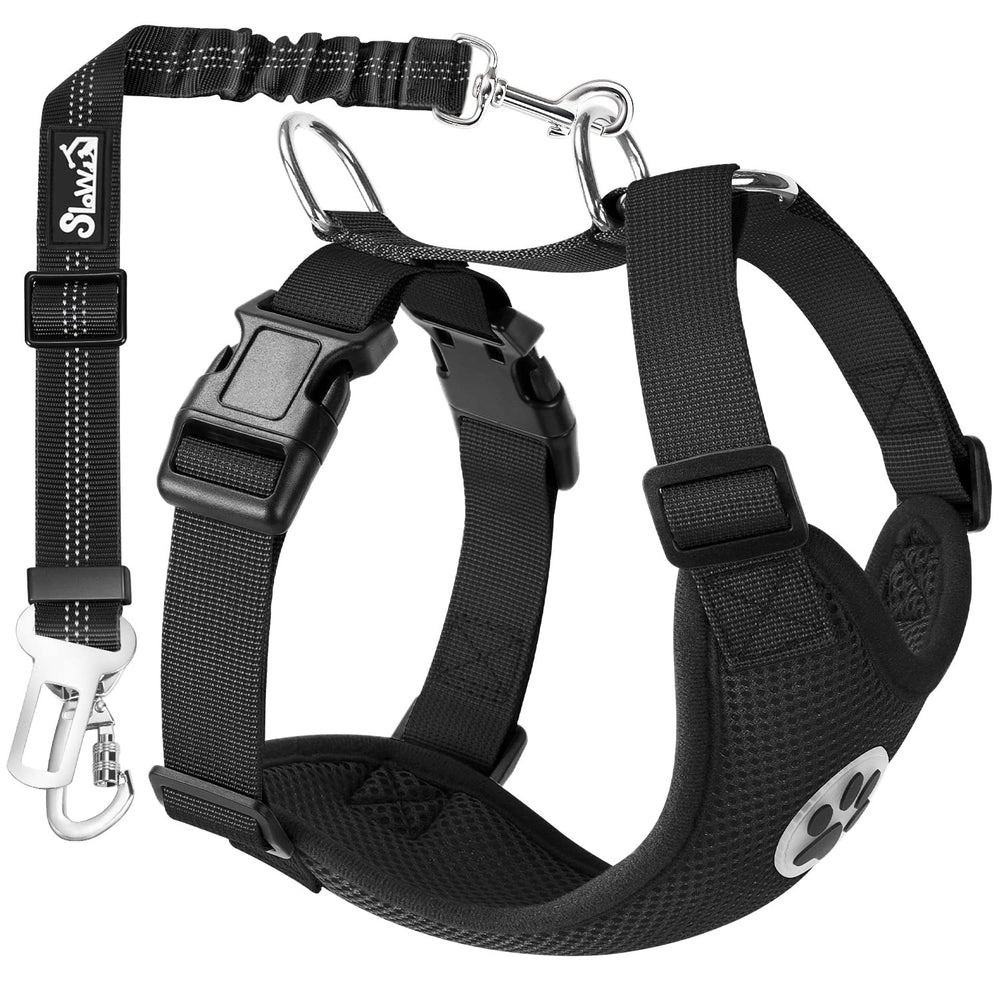 SlowTon dog seatbelt harness with breathable mesh for comfortable car rides