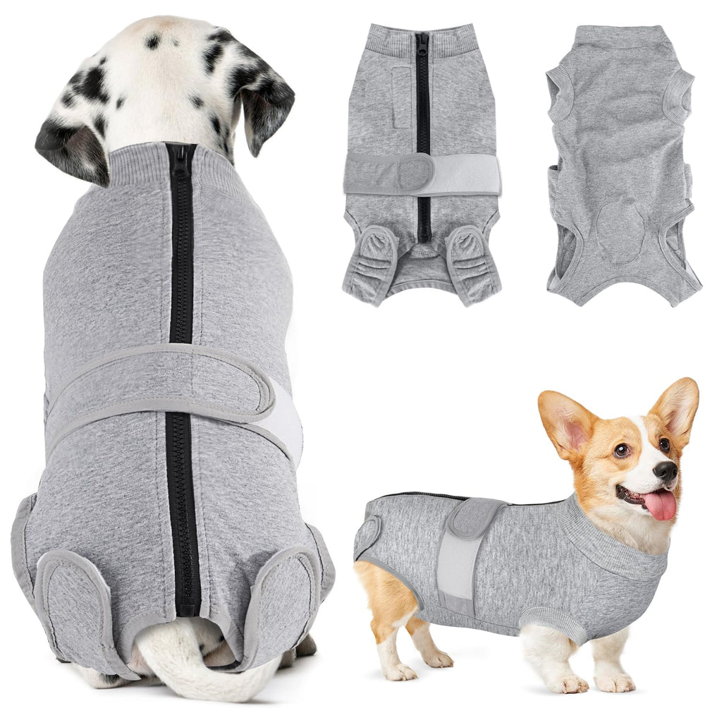 SlowTon dog surgery recovery suit back zipper enables easy post op wear.