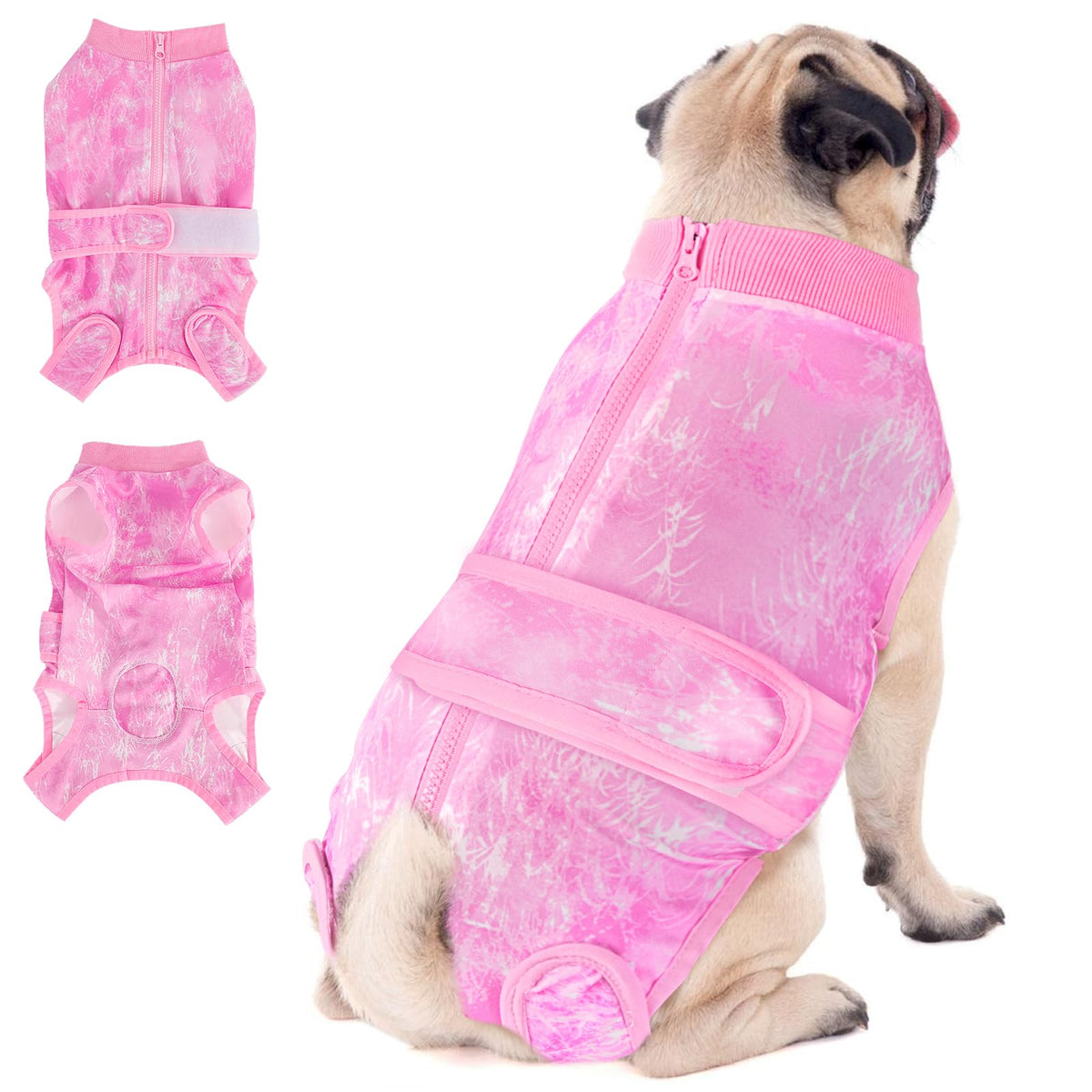 SlowTon dog surgery recovery suit pink back zipper for easy wear