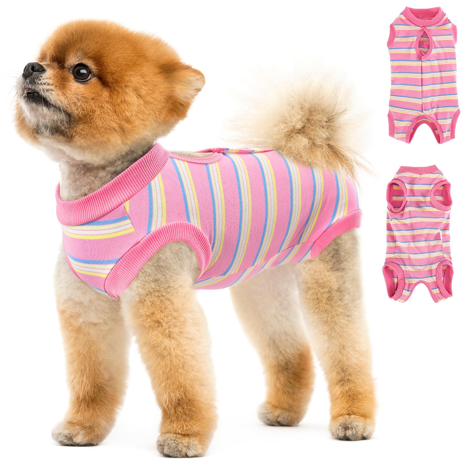 SlowTon dog surgery recovery suit pink side view protecting wounds and aiding healing