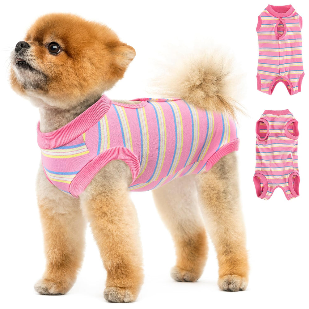 SlowTon dog surgery recovery suit pink side view protecting wounds and aiding healing