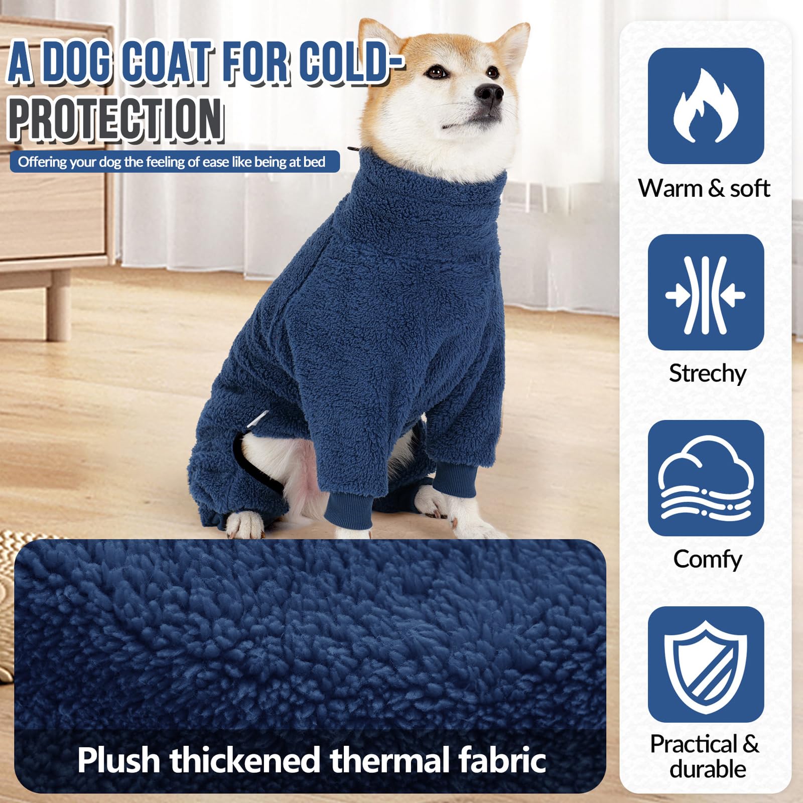 SlowTon dog winter coat adjustable neckline demonstrates secure, customized fit
