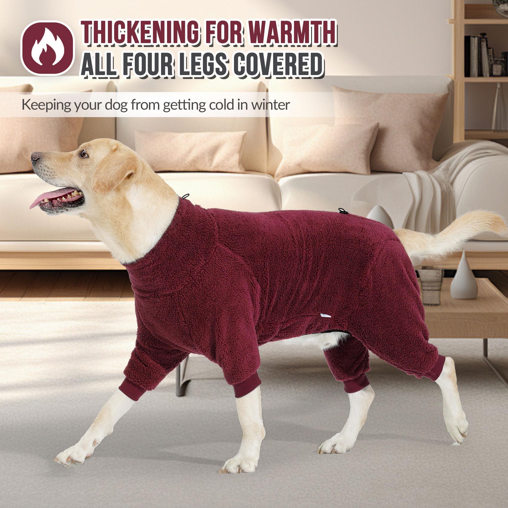 SlowTon dog winter coat drawstring collar and elastic chest for secure fit.