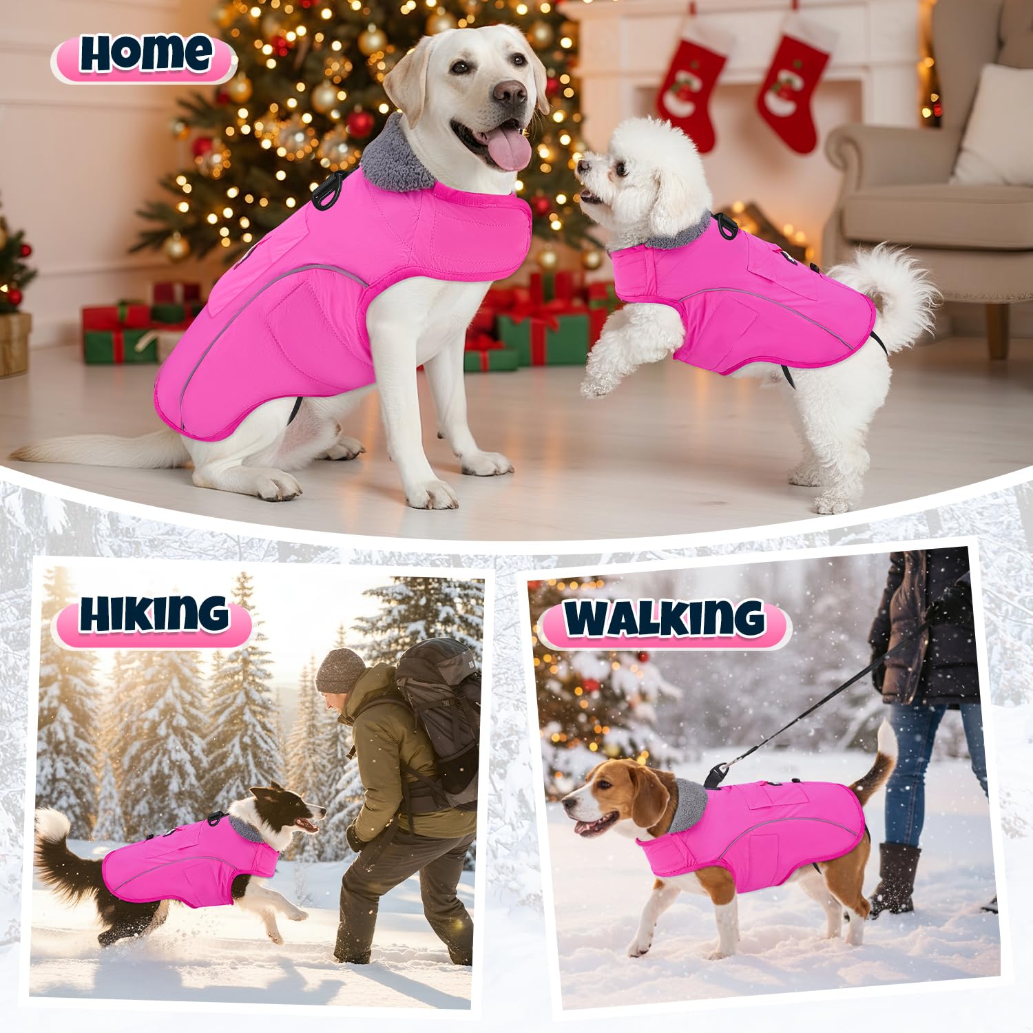 SlowTon dog winter coat elastic leg bands prevent shifting during movement.