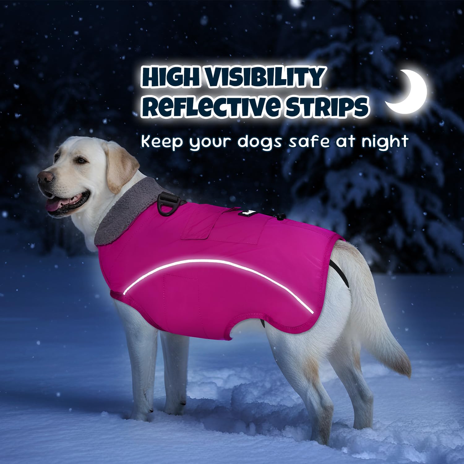 SlowTon dog winter coat leash D-ring offers convenient leash attachment.